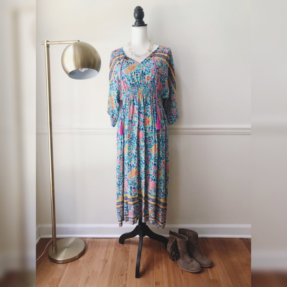 Umgee boho floral kimono-sleeve dress